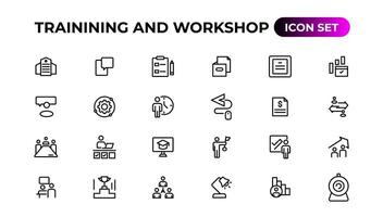 Trainining and workshop icon set. Containing team building, collaboration, teamwork.Outline icon collection. vector