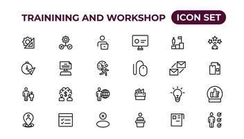 Trainining and workshop icon set. Containing team building, collaboration, teamwork.Outline icon collection. vector