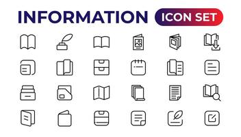 Information simple minimal thin line icons.Brochure line icons set. Flyer leaflet, catalogue, booklet, magazine, letterhead, open book and other. vector