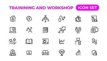 Trainining and workshop icon set. Containing team building, collaboration, teamwork.Outline icon collection. vector