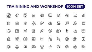 Trainining and workshop icon set. Containing team building, collaboration, teamwork.Outline icon collection. vector