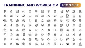 Trainining and workshop icon set. Containing team building, collaboration, teamwork.Outline icon collection. vector