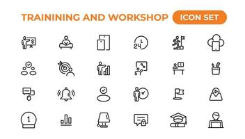 Trainining and workshop icon set. Containing team building, collaboration, teamwork.Outline icon collection. vector