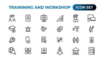 Trainining and workshop icon set. Containing team building, collaboration, teamwork.Outline icon collection. vector