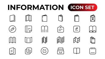 Information simple minimal thin line icons.Brochure line icons set. Flyer leaflet, catalogue, booklet, magazine, letterhead, open book and other. vector