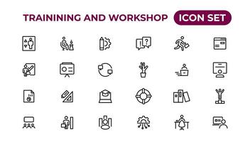 Trainining and workshop icon set. Containing team building, collaboration, teamwork.Outline icon collection. vector