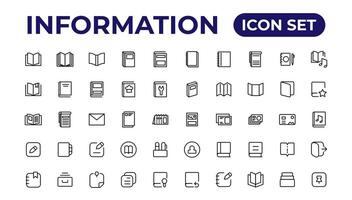 Information simple minimal thin line icons.Brochure line icons set. Flyer leaflet, catalogue, booklet, magazine, letterhead, open book and other. vector