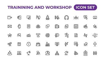 Trainining and workshop icon set. Containing team building, collaboration, teamwork.Outline icon collection. vector