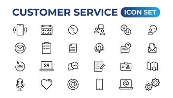 Customer service icon set. Containing customer satisfied, assistance, experience, feedback, operator and technical support icons.Thin outline icons pack. vector