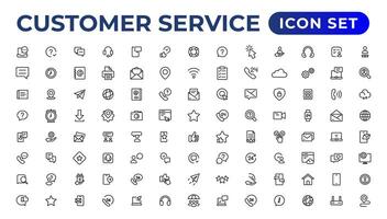 cliente Servicio icono colocar. conteniendo cliente satisfecho, asistencia, experiencia, comentario, operador y técnico apoyo iconos.delgados contorno íconos embalar. vector