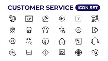 cliente Servicio icono colocar. conteniendo cliente satisfecho, asistencia, experiencia, comentario, operador y técnico apoyo iconos.delgados contorno íconos embalar. vector