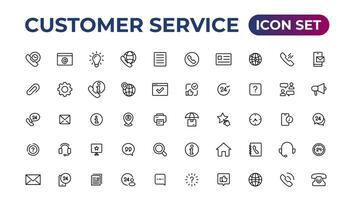 cliente Servicio icono colocar. conteniendo cliente satisfecho, asistencia, experiencia, comentario, operador y técnico apoyo iconos.delgados contorno íconos embalar. vector