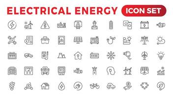 Electrical energy, electricity. Outline icon collection vector