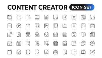 Set of outline icons related to content creation, media. Linear icon collection. Editable stroke. Vector illustration