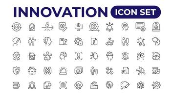 innovación icono colocar. conteniendo creatividad, invención, prototipo, visionario, idea generación.esquema icono recopilación. vector