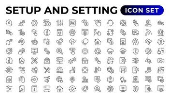 Setup and setting thin line icons.Outline icon collection. vector