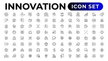 innovación icono colocar. conteniendo creatividad, invención, prototipo, visionario, idea generación.esquema icono recopilación. vector