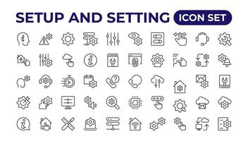 Setup and setting thin line icons.Outline icon collection. vector