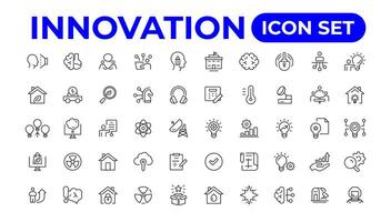 innovación icono colocar. conteniendo creatividad, invención, prototipo, visionario, idea generación.esquema icono recopilación. vector