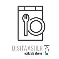 Dishwasher line icon.Household appliance dish washing machine symbol. house equipment pictogram.kitchen tableware cleaning sign. Vector graphics illustration EPS 10. Editable stroke