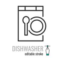 Dishwasher line icon.Household appliance dish washing machine symbol. house equipment pictogram.kitchen tableware cleaning sign. Vector graphics illustration EPS 10. Editable stroke