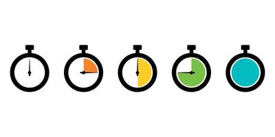 Set of timer and stopwatch icons. Kitchen timer icon with different minutes. Cooking time symbols and labels vector