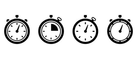 stopwatch icon in different style vector illustration. two colored and black stopwatch vector icons designed in filled, outline, line and stroke style can be used for web, mobile, ui