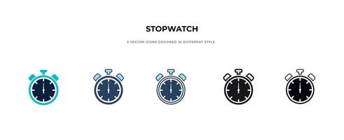 stopwatch icon in different style vector illustration. two colored and black stopwatch vector icons designed in filled, outline, line and stroke style can be used. Cooking time symbols and labels