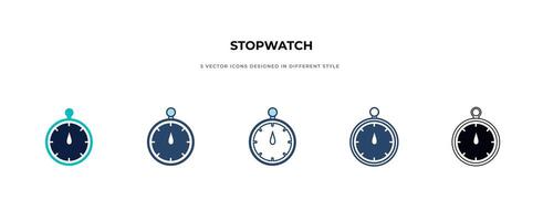 stopwatch icon in different style vector illustration. two colored and black stopwatch vector icons designed in filled, outline, line and stroke style can be used for web, mobile, ui