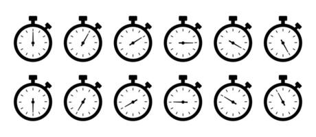 stopwatch icon in different style vector illustration. two colored and black stopwatch vector icons designed in filled, outline, line and stroke style can be used for web, mobile, ui