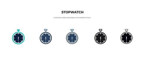 stopwatch icon in different style vector illustration. two colored and black stopwatch vector icons designed in filled, outline, line and stroke style can be used.Cooking time symbols and labels