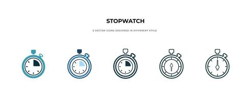 stopwatch icon in different style vector illustration. two colored and black stopwatch vector icons designed in filled, outline, line and stroke style can be used. Cooking time symbols and labels