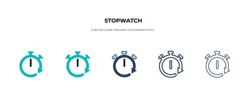 stopwatch icon in different style vector illustration. two colored and black stopwatch vector icons designed in filled, outline, line and stroke style can be used for web, mobile, ui