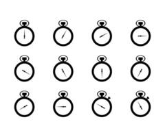 stopwatch icon in different style vector illustration. two colored and black stopwatch vector icons designed in filled, outline, line and stroke style can be used for web, mobile, ui