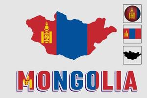 Mongolia flag and map in a vector graphic