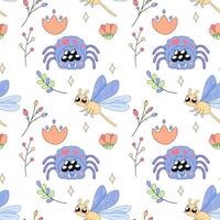 Seamless pattern,cute simple dragonfly,bug insect,cartoon,baby,on white background for fabric,wrapping paper,wallpaper vector