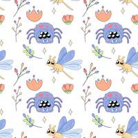 Seamless pattern,cute simple dragonfly,bug insect,cartoon,baby,on white background for fabric,wrapping paper,wallpaper vector