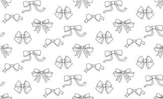 Seamless pattern background with different hand drawn bows ribbons, bow ties, simple minimalist black and white vector illustration backdrop