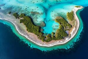 AI generated Aerial view of a pristine coral atoll surrounded by turquoise lagoons. Generative AI photo