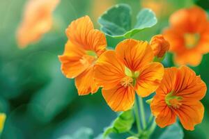 AI generated Beautiful flowers of nasturtiums. photo
