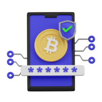 téléphone intelligent sécurise crypto-monnaie adoption concept 3d icône png