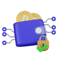 cripto billetera con mejorado seguridad bloquear característica 3d icono png