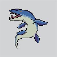 Pixel art illustration Mosasaurus. Pixelated Mosasaurus. Mosasaurus Dinosaur pixelated for the pixel art game and icon for website and video game. old school retro. vector