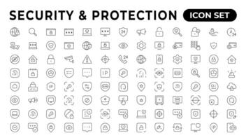 Safety, security, protection thin line icons. For website marketing design, logo, app, template, etc.Set of security shield icons, shield logotypes with a check mark, and padlock. Security symbols. vector