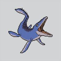 Pixel art illustration Mosasaurus. Pixelated Mosasaurus. Mosasaurus Dinosaur pixelated for the pixel art game and icon for website and video game. old school retro. vector