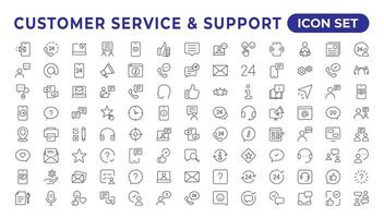 Customer service icon set.Contains customer satisfaction, assistance,experience, operator, and technical support icons. Solid collection.Simple Set of Help Support Related Vector Line Icons.