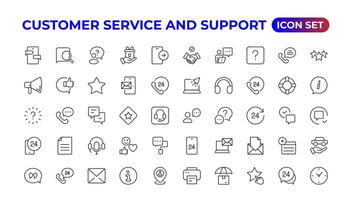 Customer service icon set.Contains customer satisfaction, assistance,experience, operator, and technical support icons. Solid collection.Simple Set of Help Support Related Vector Line Icons.