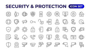 Safety, security, protection thin line icons. For website marketing design, logo, app, template, etc.Set of security shield icons,shield logotypes with a check mark, and padlock. Security symbols. vector