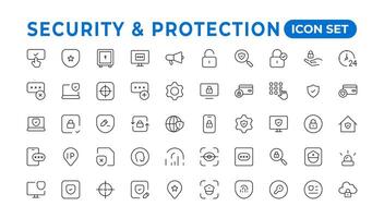 Safety, security, protection thin line icons. For website marketing design, logo, app, template, etc.Set of security shield icons,shield logotypes with a check mark, and padlock. Security symbols. vector