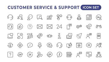 Customer service icon set.Contains customer satisfaction, assistance,experience, operator, and technical support icons. Solid collection.Simple Set of Help Support Related Vector Line Icons.